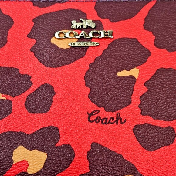 COACH Long Zip Around Wallet Leopard Print Poppy Red - Picture 6 of 9